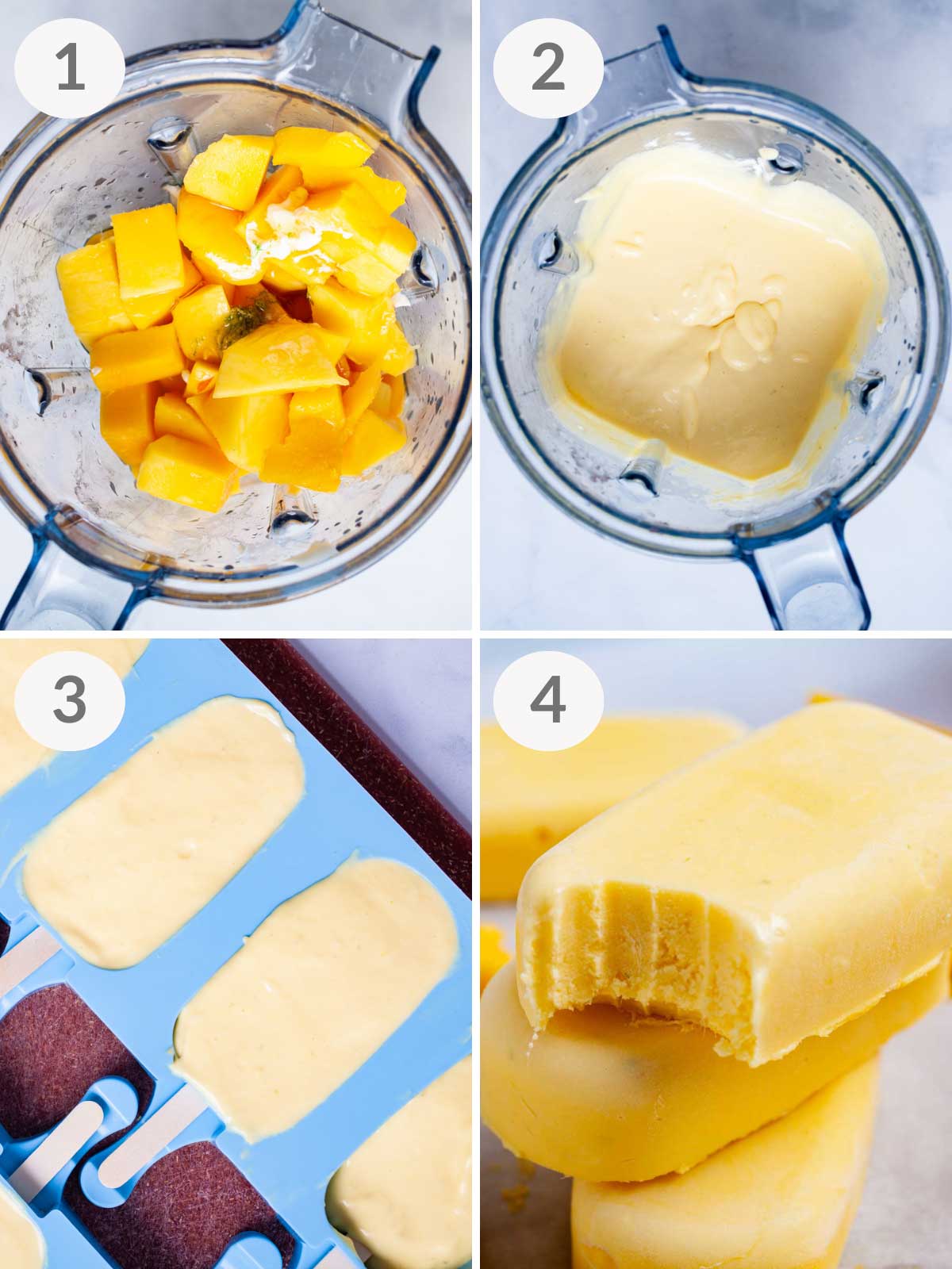 Steps to make mango popsicles with mascarpone.