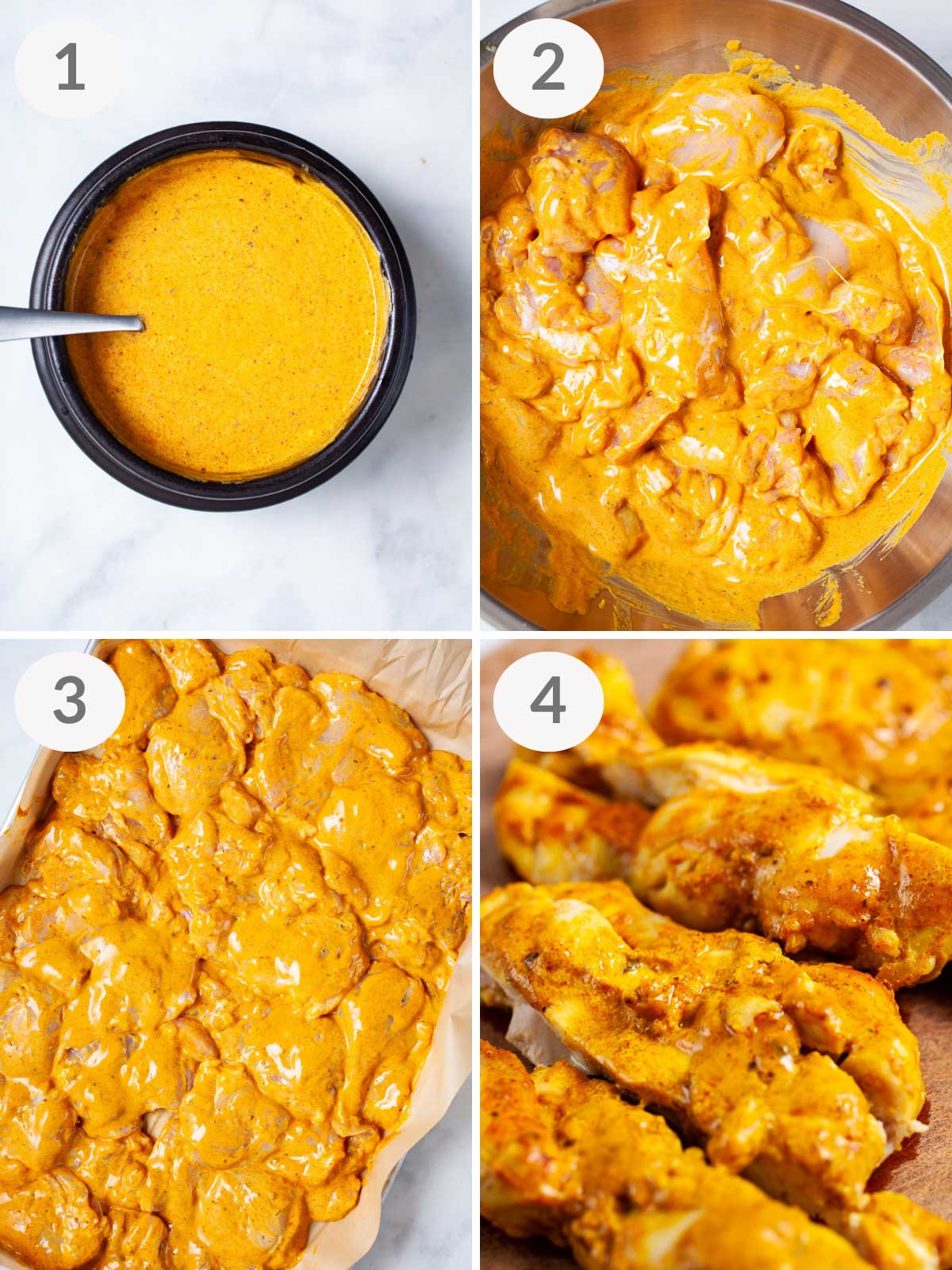 Steps how to make baked boneless skinless chicken thighs with curry and yogurt.