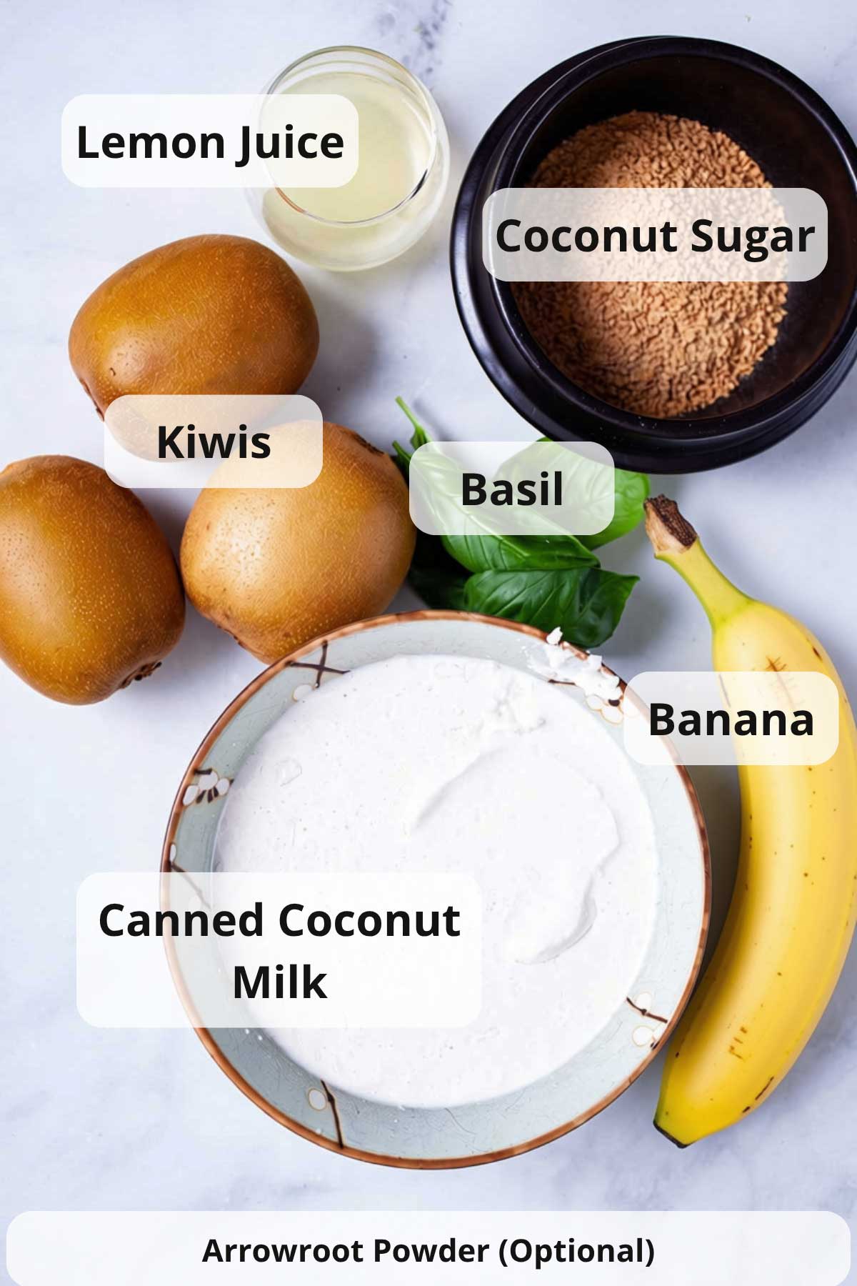 Ingredients to make healthy kiwi fruit popsicles.