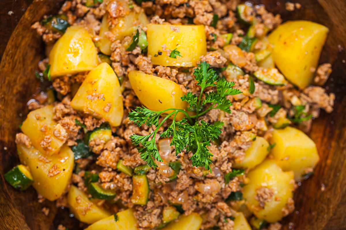 Easy Italian Spiced Zucchini-Pork and Potato Bowl