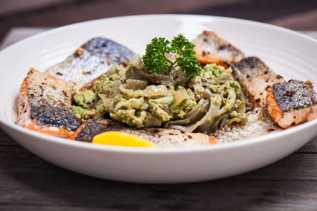 Crispy Salmon with Creamy Shirataki Noodles My Chef's Apron