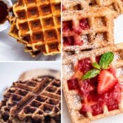 Three different types of dairy-free waffles shown.