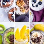 Six different versions of chia seed pudding.