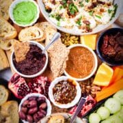 An assortment of Mezze plates on a grazing board.