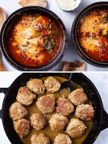 One soup dish and one meatball dish.