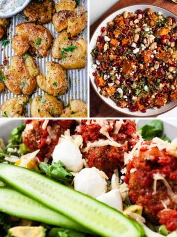 Three different side dishes that go well with meatballs.