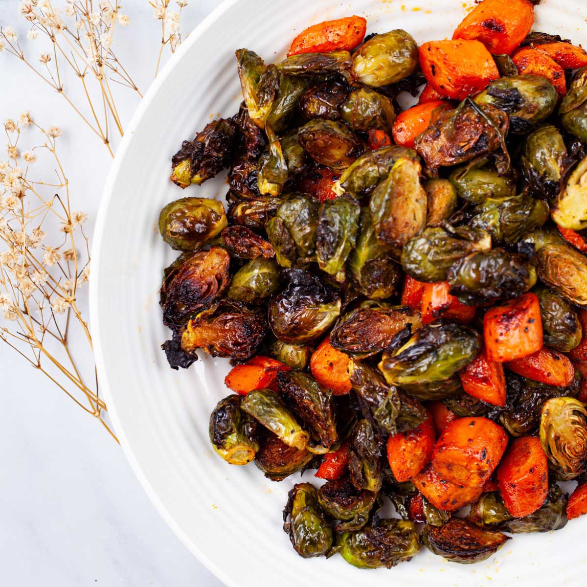 Sweet & Spiced Roasted Brussels Sprouts and Carrots