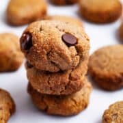 Stacked chocolate chips peanut butter date cookies.