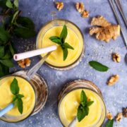 Mango Lassi Refreshing with a Dairy-free option.