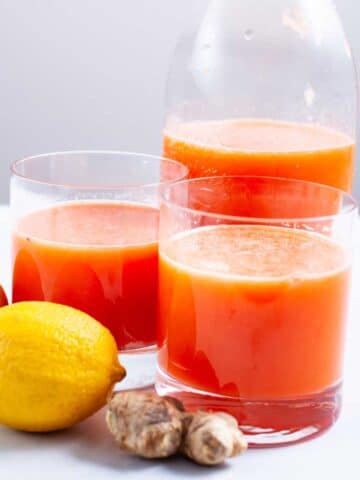 Grapefruit juice served in glasses.