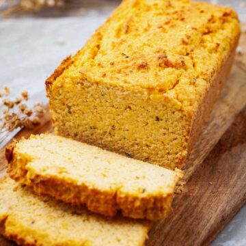 Sliced lupin bread on a table.