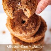 Gluten-free with dairy-free option baked cinnamon doughnuts.