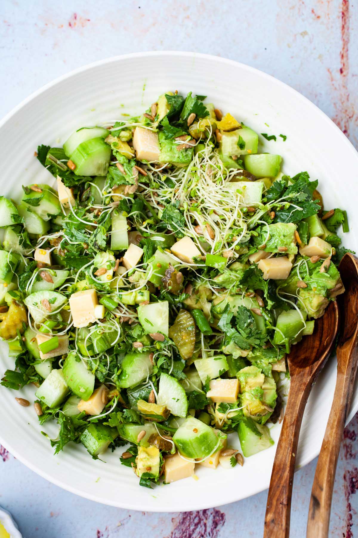 A fresh healthy cucumber salad in a serving bowl.