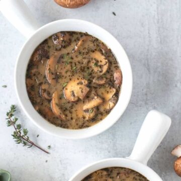 Mushroom soup served in small bowls.