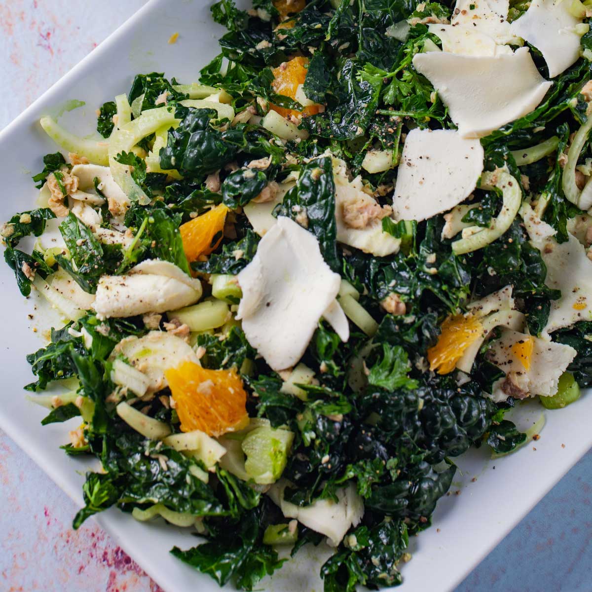 Delicious Citrusy Kale and Salmon salad