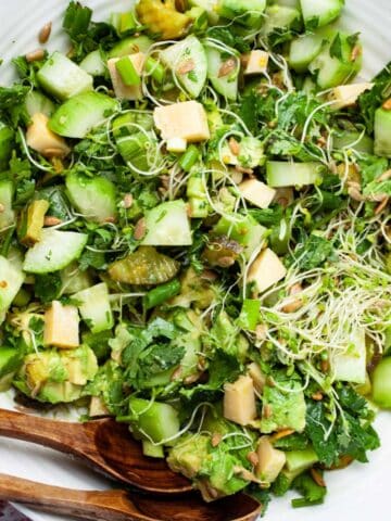 A fresh healthy cucumber salad in a serving bowl.