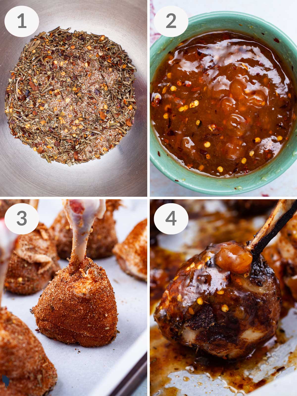 A series of steps on how to season lollipop drumsticks.