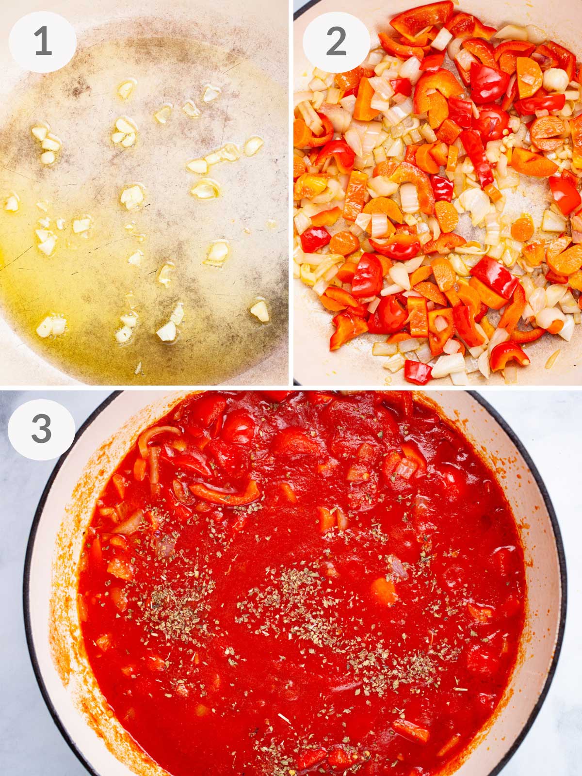 First steps showing how to make a sweet and spicy pasta sauce.