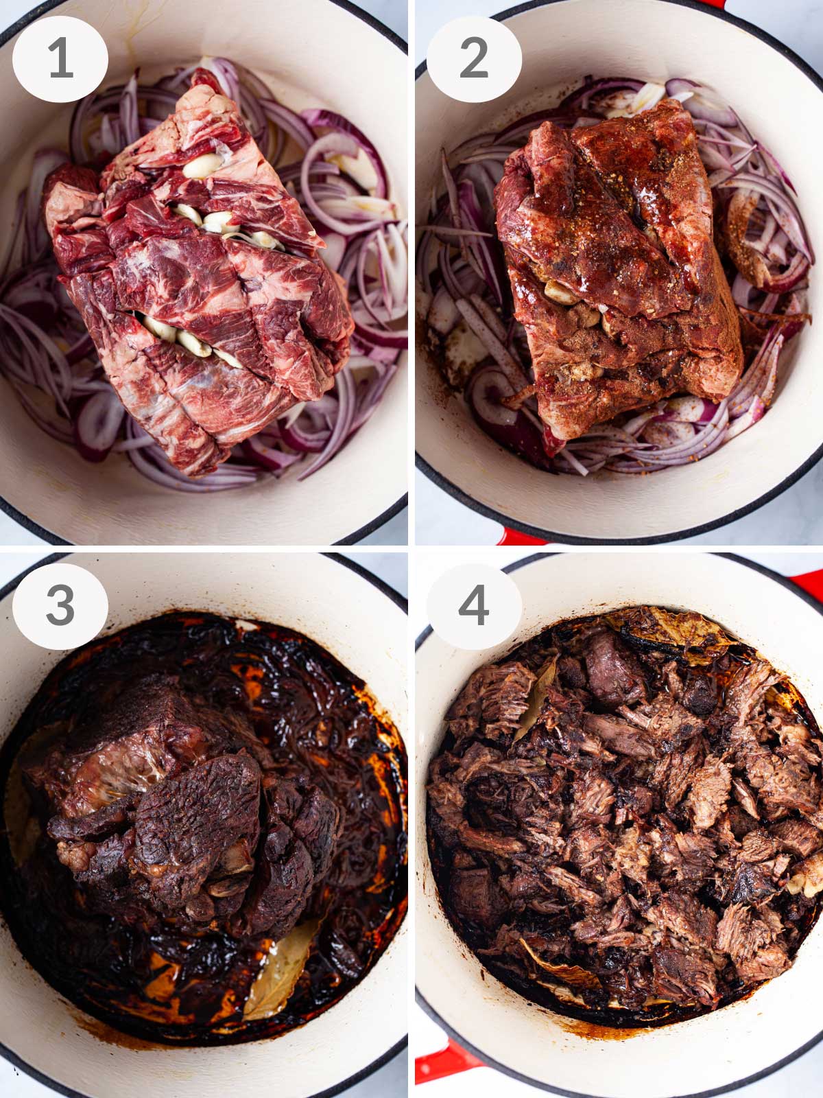 Steps showing how to make Paleo beef chuck roast.