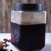 Cold brew coffee in a closed container.