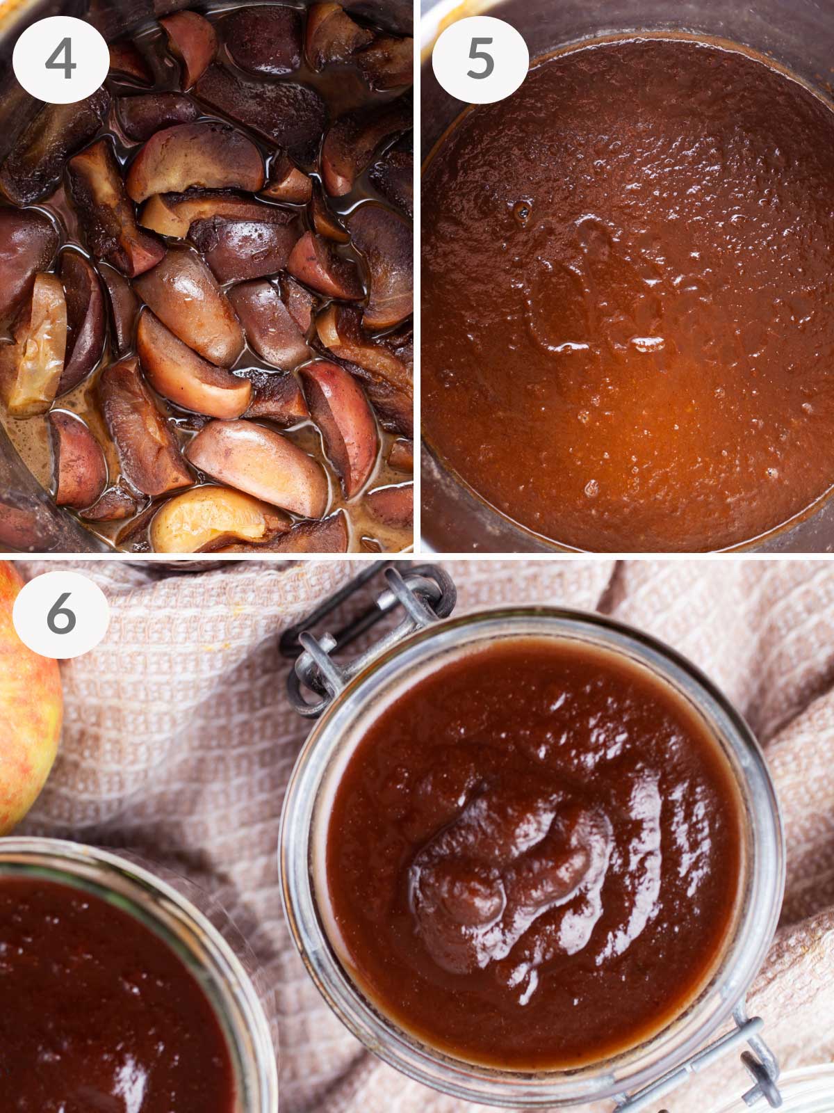 A series of steps showing how to make apple butter in an instant pot.