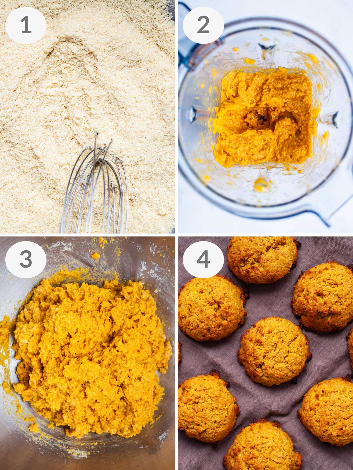 Steps showing how to make almond flour mango cookies.