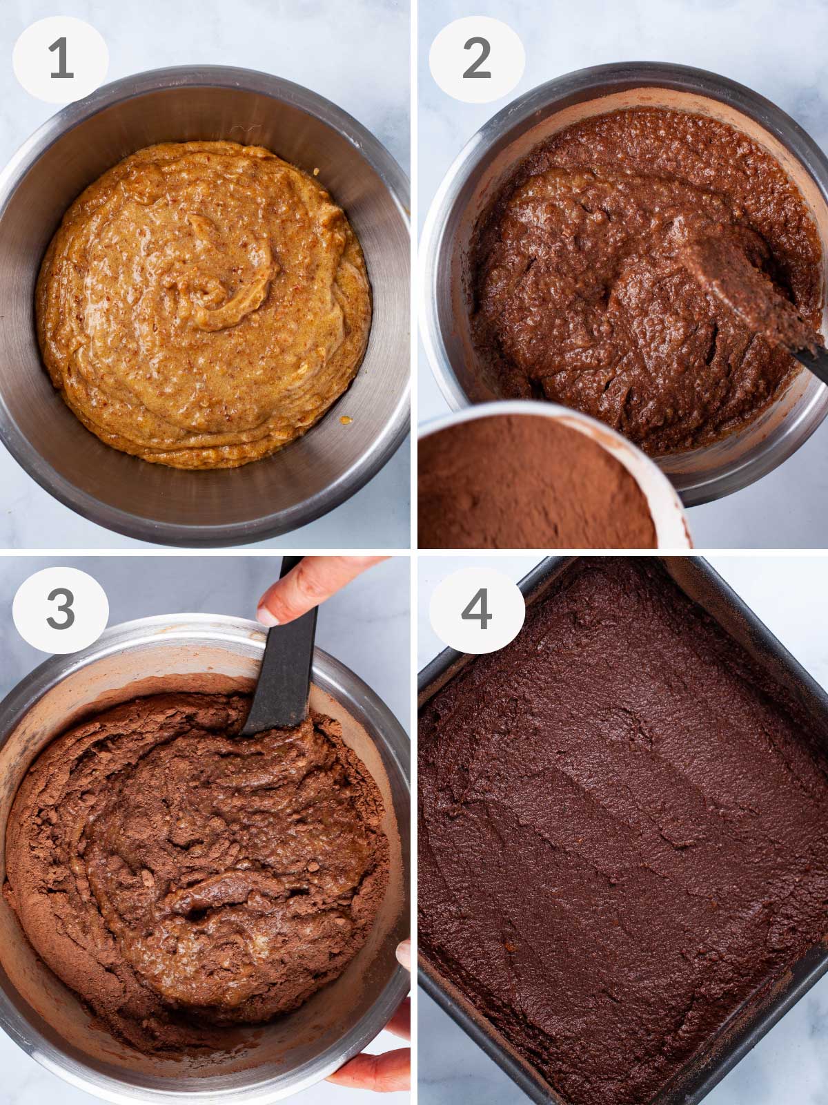 A series of steps showing how to make whole30-approved date brownies.