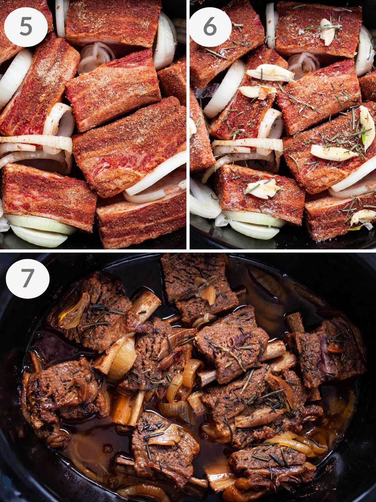 Final steps to make beef short ribs slow cooker recipe.
