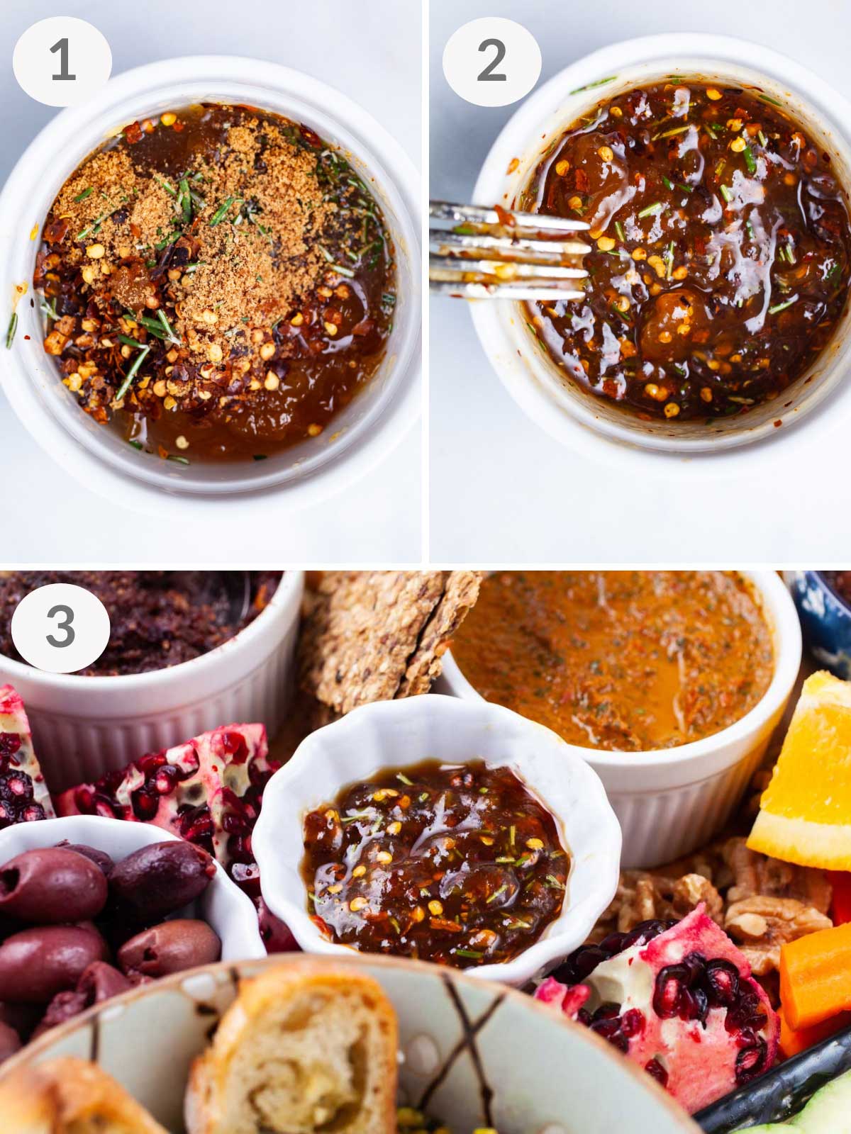A series of steps showing how to make spiced apricot jam with store-bought fruit spread.