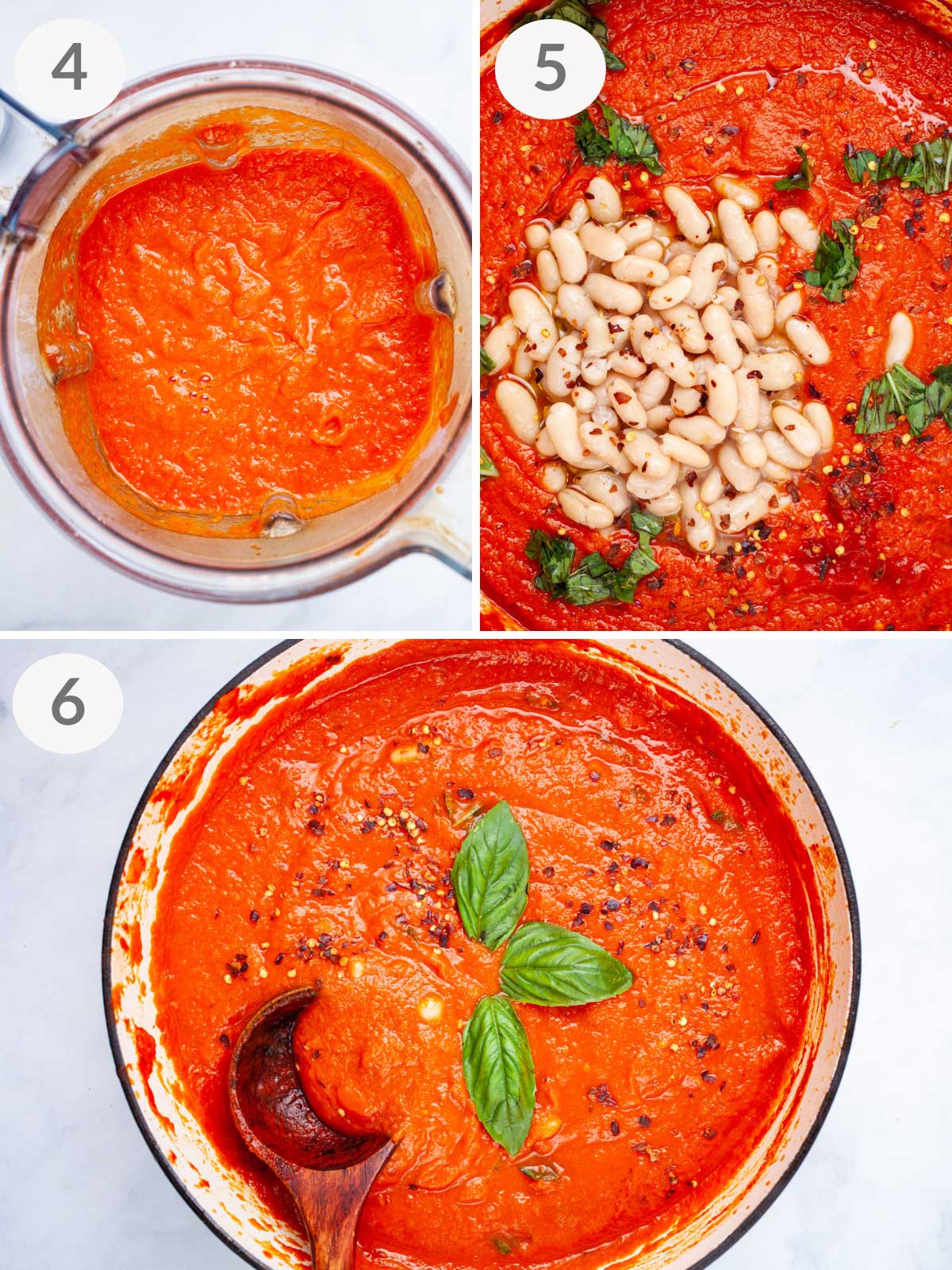 Last steps showing how to make beans with tomato sauce.
