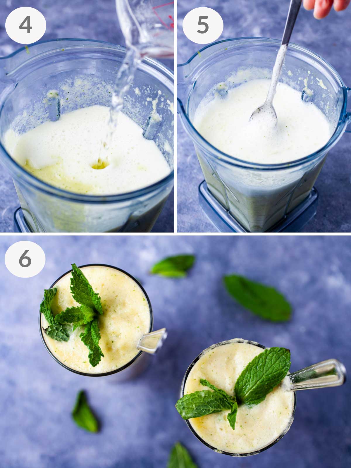 A series of final steps to make pineapple mocktails.