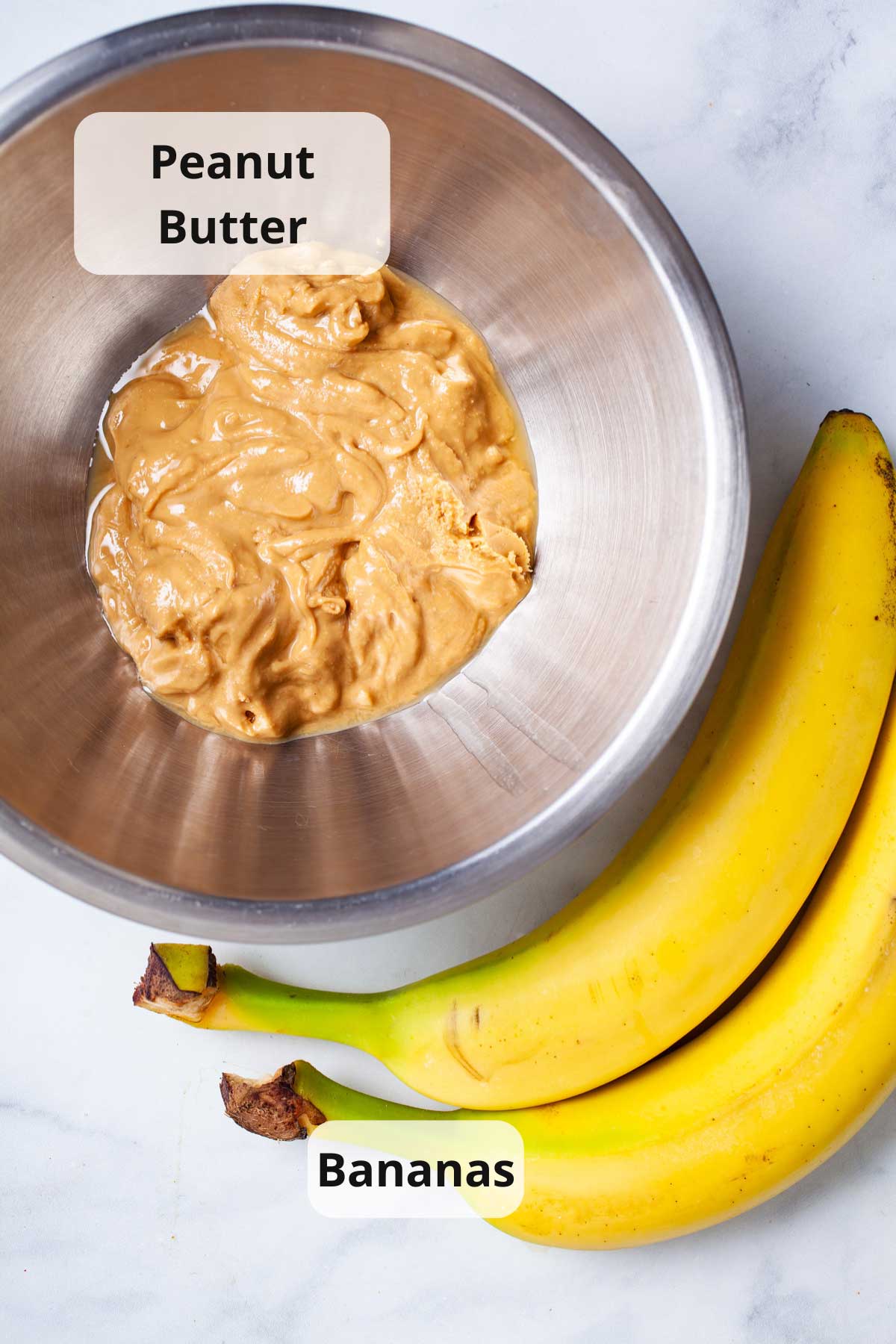 Peanut butter and two bananas to make 2-ingredient peanut butter cookies.