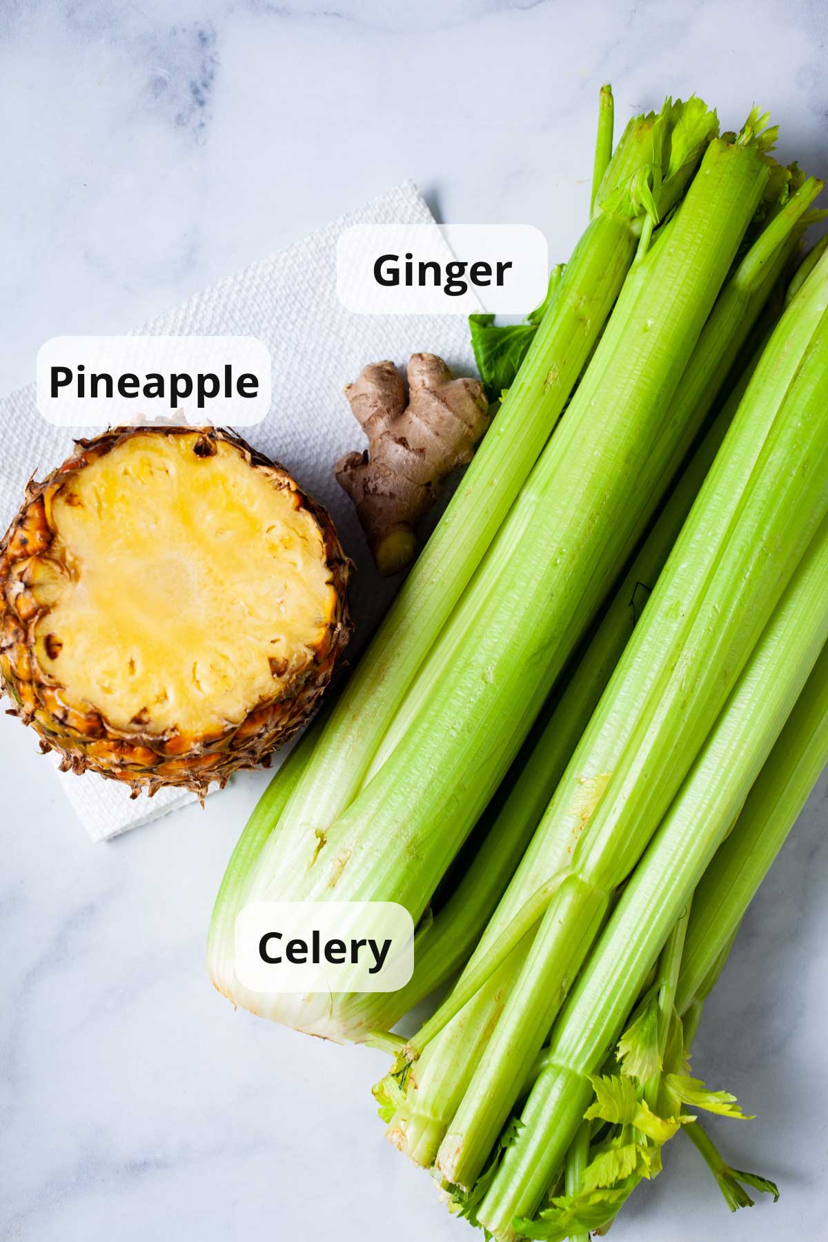 Ingredients to make celery pineapple juice.