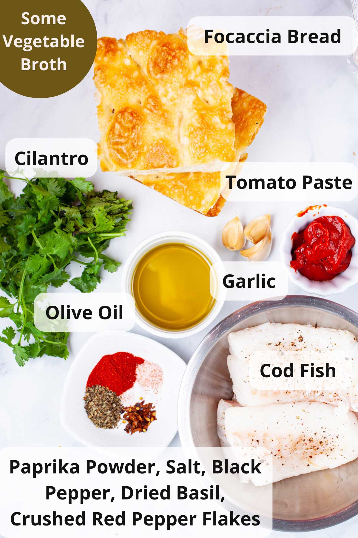 Ingredients displayed on a table to make a focaccia sandwich.