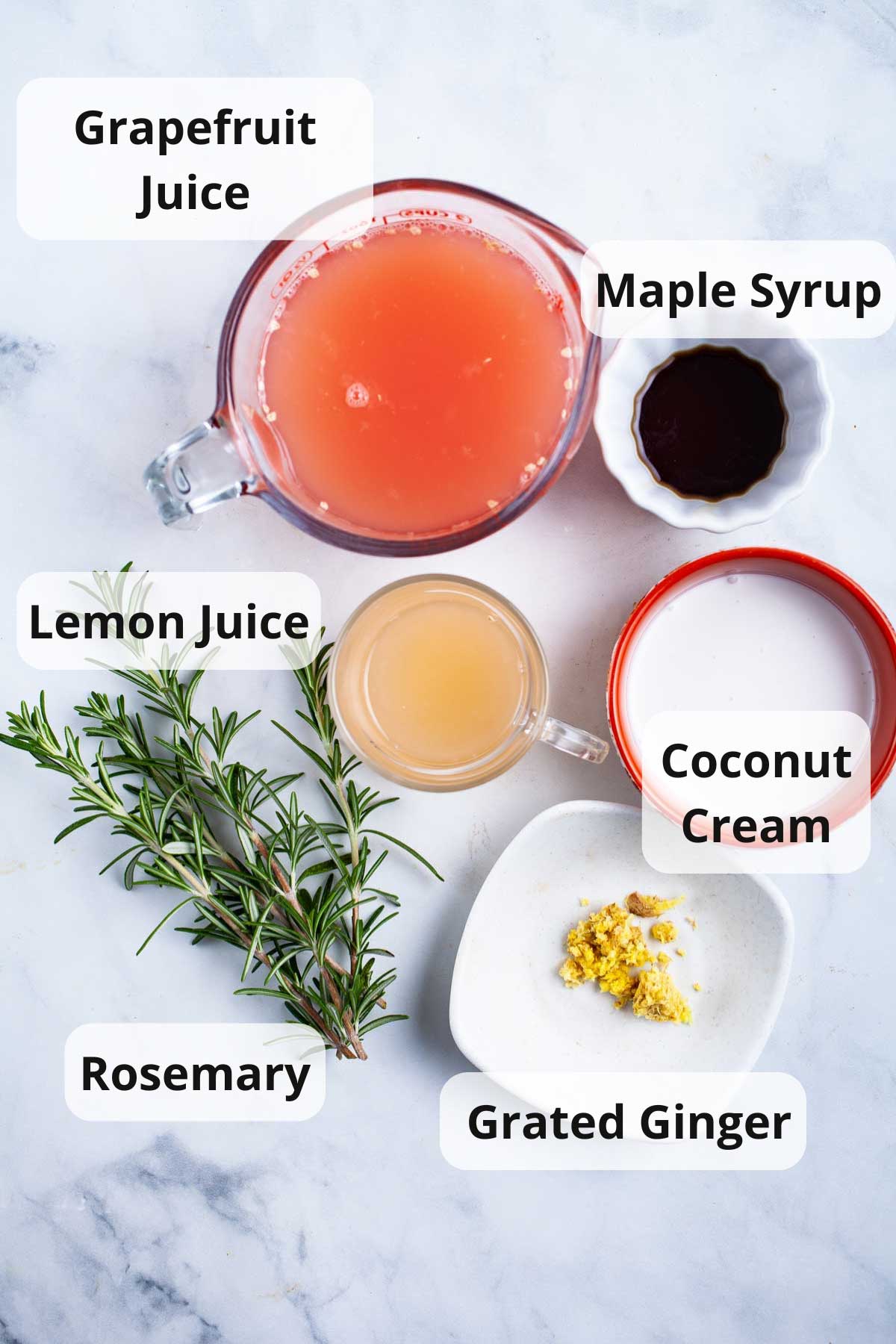 Ingredients to make a grapefruit mocktail.