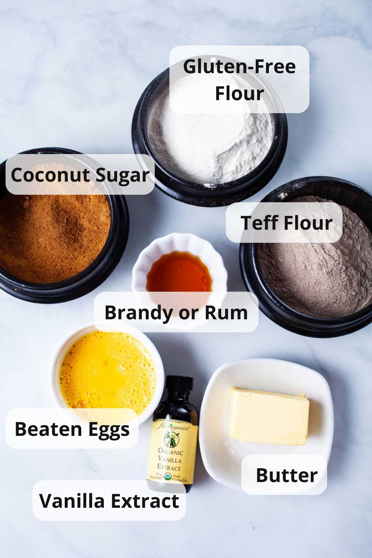 Ingredients displayed on a table to make a gluten-free pie crust.