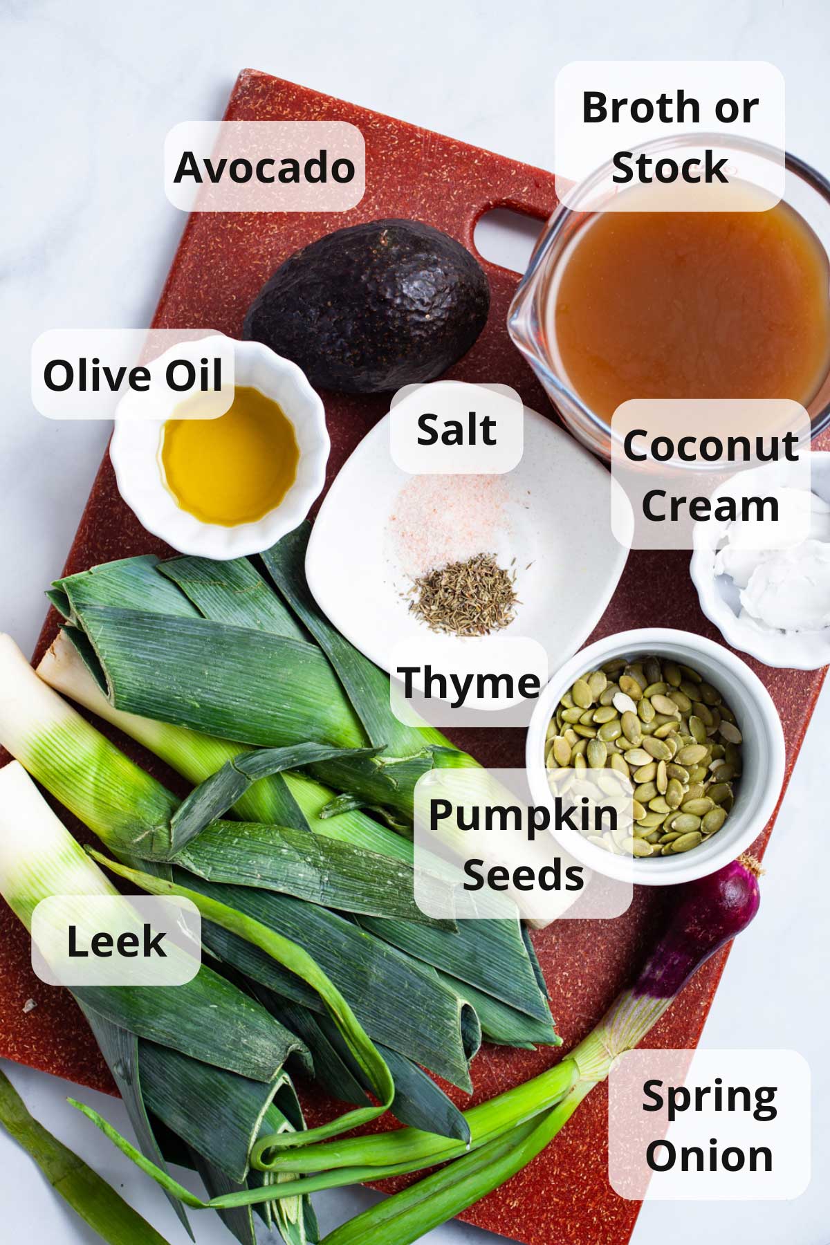 Ingredients to make avocado leek soup.