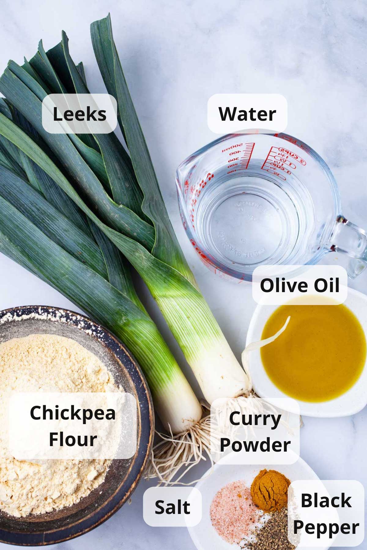 Ingredients to make leek fritters.