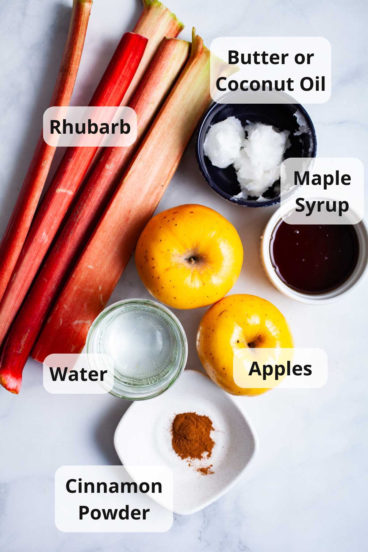 Ingredients to make apple and rhubarb compote.