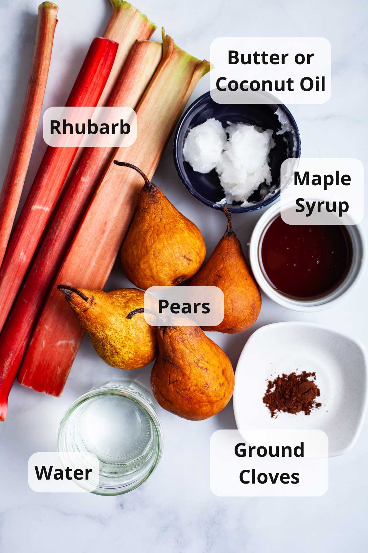 Ingredients to make pear and rhubarb compote.