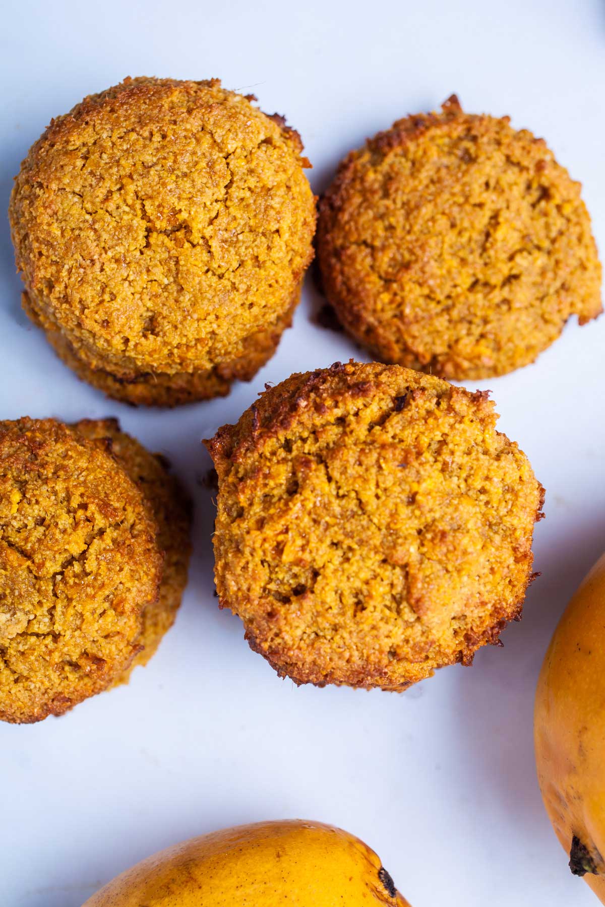 Mango cookies displayed on a table.