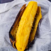 Microwaved plantain on a paper towel.