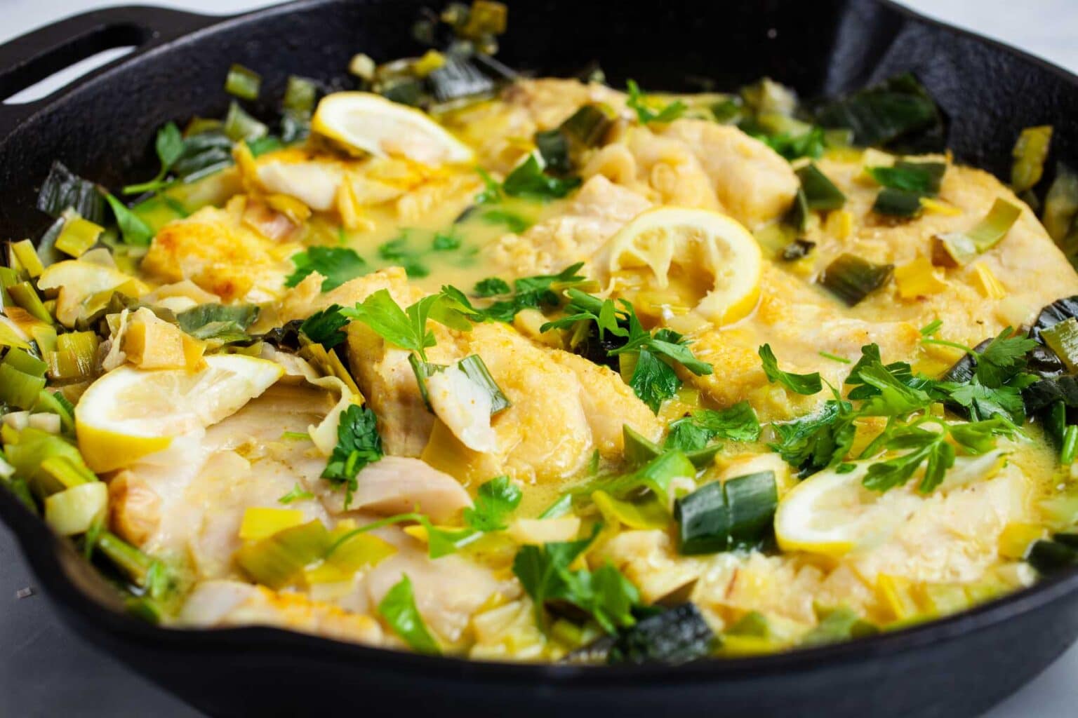 One Skillet Creamy Leeks With Cod Fillets - My Chef’s Apron