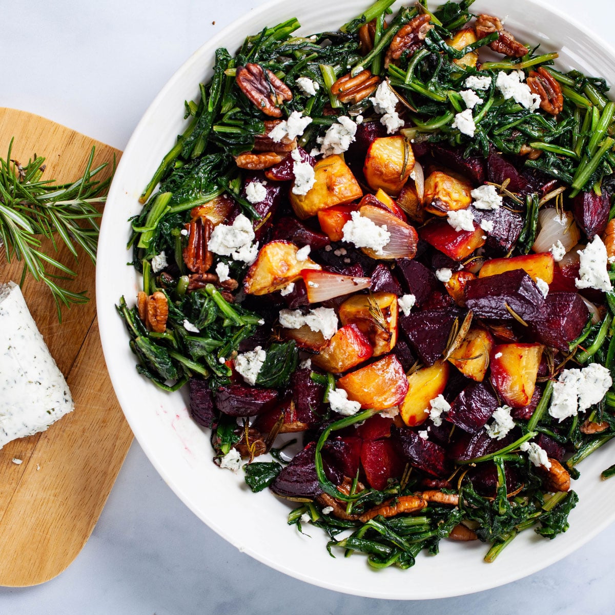 Buttery Beets with Sautéed Dandelion Greens & Pecans | by My Chefs Apron