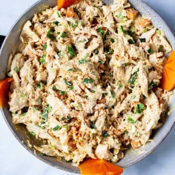 Curried chicken salad with persimmon.