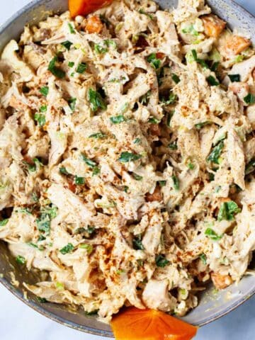 Curried chicken salad with persimmon.