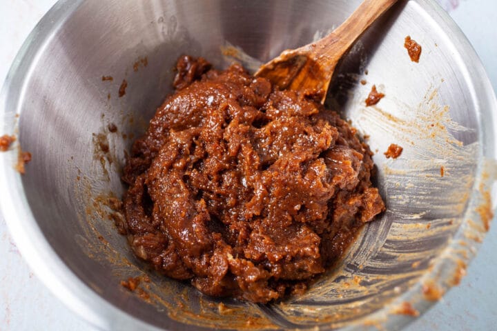 A wet paste to make almond butter cookies.