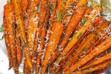 Air-fried carrots topped with cheese.